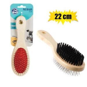 Pet dog/cat brush 22cm wood 2-function