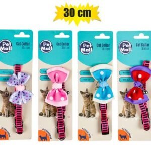 Pet cat collar w/bow 30cm asstd