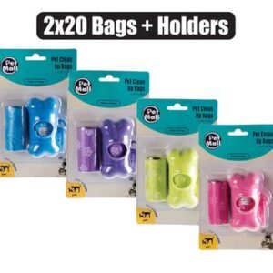 Pet dog clean-up bags+holder 2×20’s